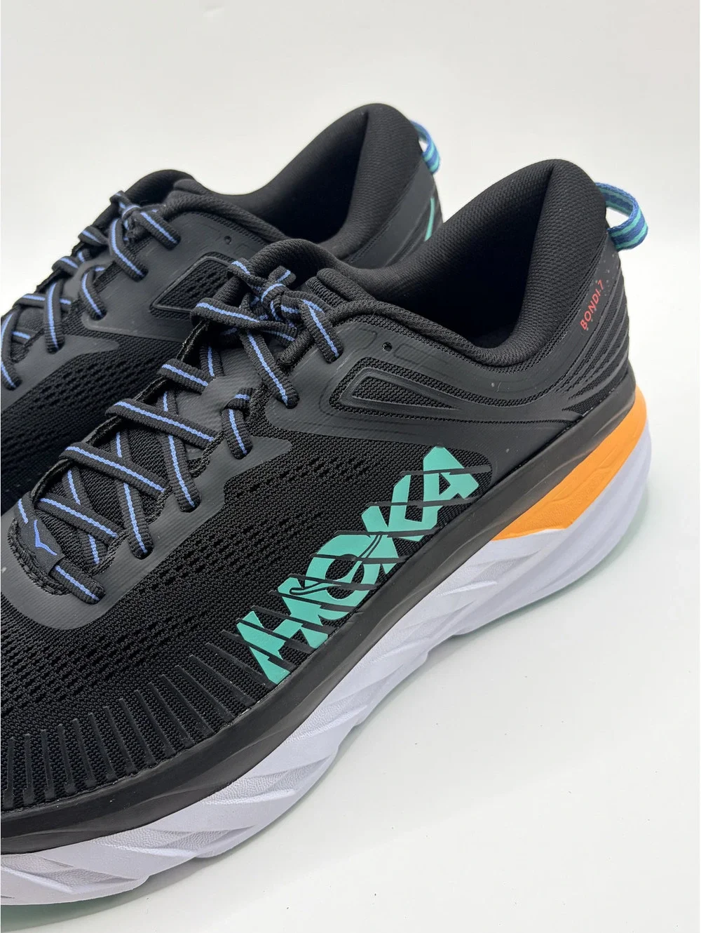 Hoka One One Bondi 7 Men's Running Shoes Size 11 Black Turquoise Orange Cushiony